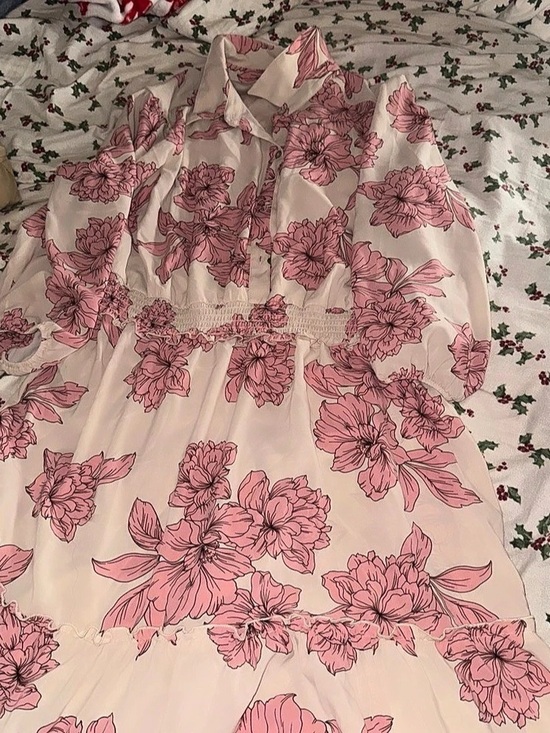 Red Dress Dresses & Skirts - Red Dress Setting The Bar Pink Floral Print Cotton Pleated Midi Shirt Dress